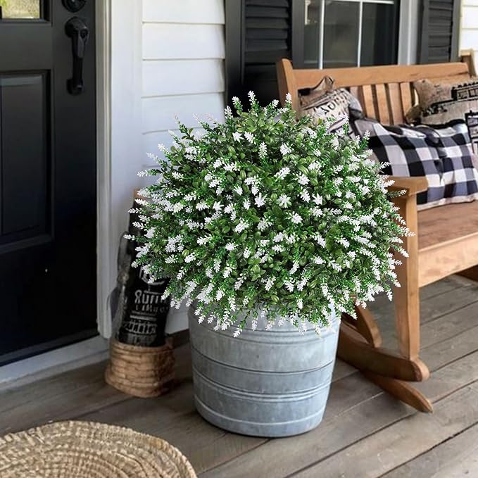 26'' Artificial Topiary Boxwood Ball Trees with Lavender 2 Pack Fake Plants for Outdoor Indoor Artificial Shrubs with Ground Spike UV Resistant Fake Bushes for Front Porch Garden (White)