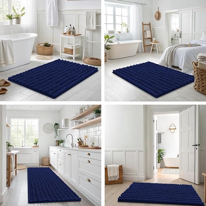 Smiry Bathroom Rugs 59X35, Extra Soft Rubber Backing Chenille Bath Mats | Navy Blue Machine Washable Non Slip Quick Dry Bath Mats for Bathroom Floor, Tub, Shower, Home Decor Accessories