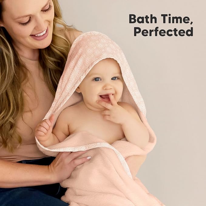 Hooded Baby Towel for Newborn, Baby Bath Towels (Pink Crystal, 35x35) | Viscose Derived from Bamboo, Large Baby Towels with Hood, Boys, Girls, Toddler, Soft Absorbent Baby Bath Essentials