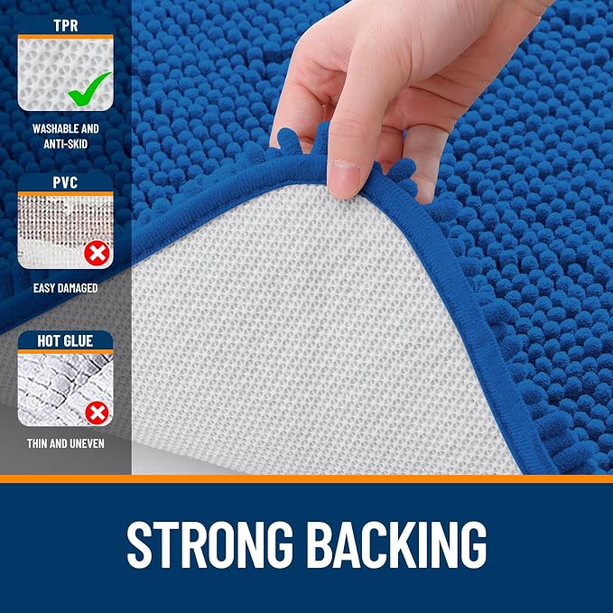 OLANLY Large Bathroom Rugs 47x32, Extra Soft Absorbent Chenille Bath Rugs | Deep Navy Blue, Quick-Drying Rubber Backing, Washable Bath Mat for Bathroom Floor, Tub and Shower, Home Decor Accessories