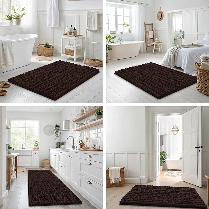 Smiry Bathroom Rugs 70X24, Extra Soft Rubber Backing Chenille Bath Mats | Brown Machine Washable Non Slip Quick Dry Bath Mats for Bathroom Floor, Tub, Shower, Home Decor Accessories