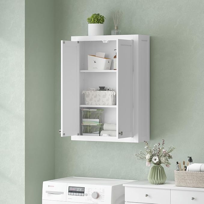 HOMCOM Bathroom Wall Cabinet Modern Medicine Cabinet Wall Mounted White | Over The Toilet Space Saver, 2 Doors, 2 Adjustable Shelves