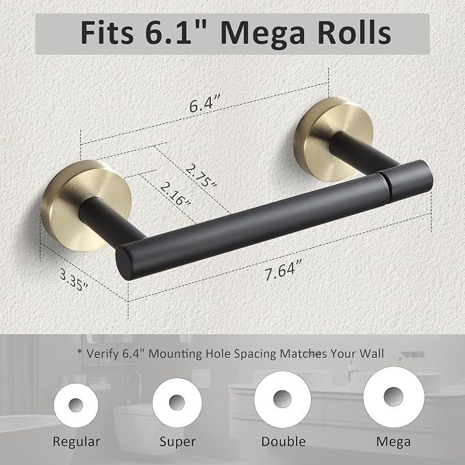 Black and Gold Toilet Paper Holder Wall Mount – 304 Stainless Steel Single Arm Flip-Up Bathroom Tissue Roll Holder, Modern Screw Installation Toilet Paper Dispenser for Home & Commercial use