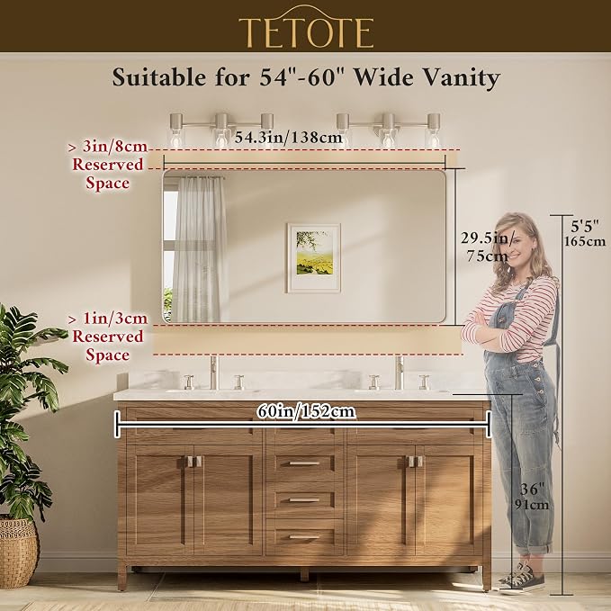 55 x 30 Inch Brushed Nickel Bathroom Mirror for Vanity Metal Framed Mirror Modern Farmhouse for Living Room Entryway(Horizontal/Vertical)