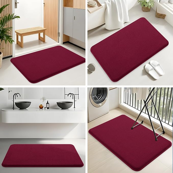 Smiry Memory Foam Bath Mat 59x24, Extra Soft Absorbent Bathroom Rugs | Burgundy Quick Dry, Machine Washable Bath Mats for Bathroom, Shower, Tub and Home Decor Accessories