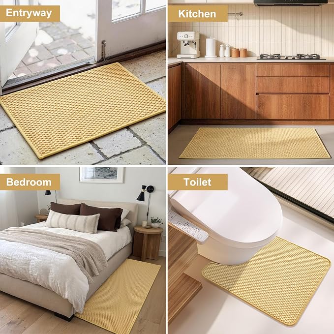 Triohero Bathroom Runner Rugs, Long Bath Mat Runner Washable Thin Quick Dry Low Pile Bathroom Runner Rugs Non Slip, Yellow 24"x70"