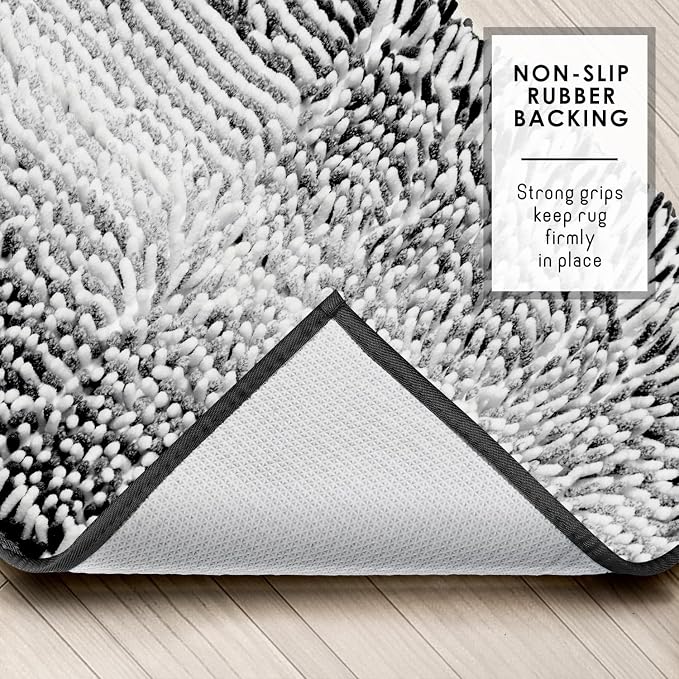 Hearth & Harbor Bathroom Rugs, Chenille Bath Mat - Machine Washable Bath Mats for Bathroom Non-Slip Backing Rubber, Quick Dry Bathroom Mat, 24 x 36 - Ombre Black