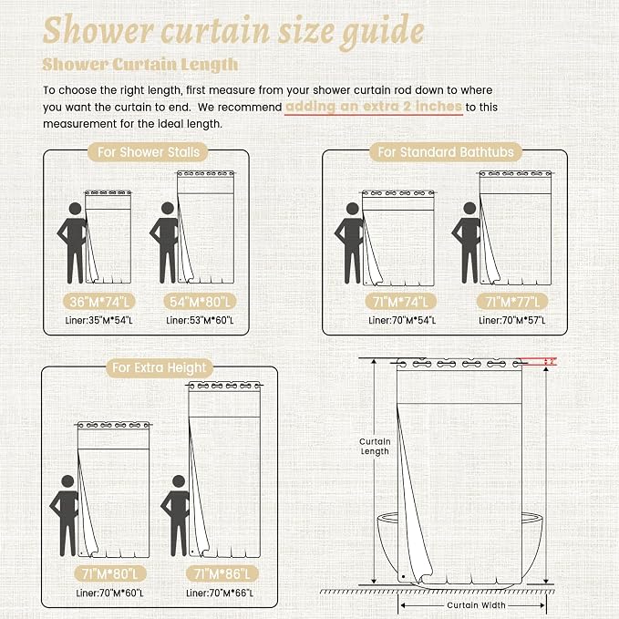 WONICY No Hook Linen Look Shower Curtain with Snap-in Liner, White, 71 x 86 | Ringless, Waterproof & Washable, Hotel Style, Mesh Top Window, Bottom Magnets, Thick, Farmhouse, for Bathroom