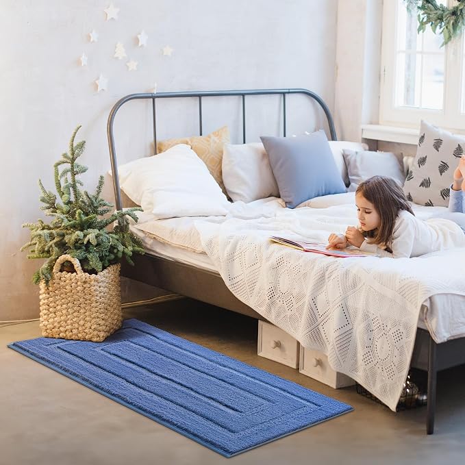 GRANNY SAYS Blue Bathroom Runner Rug 24" x 48", Soft Microfiber Bath Mat | Non-Slip long rug with TPR Backing, Absorbent, Machine Washable Extra Large Bath Rugs for Double Vanity, Shower, Tub