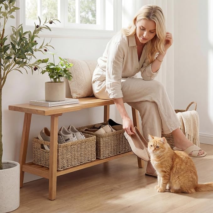 StorageWorks Wicker Storage Baskets,Natural Seagrass Storage Baskets,2-Pack | Seagrass Baskets for Storage, Seagrass Woven Storage Baskets with Built-i Handles, Decorative Woven Baskets for Storage