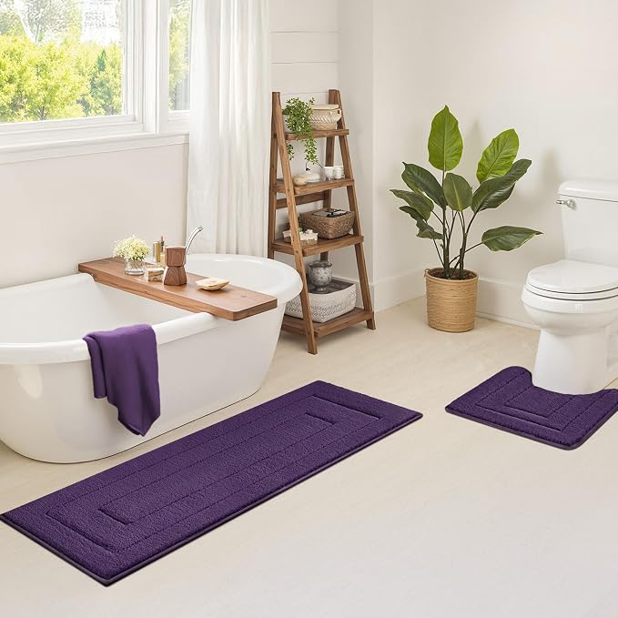 GRANNY SAYS Purple Bathroom Runner Rug 59" x 20", Soft Microfiber Bath Mat | Non-Slip long rug with TPR Backing, Absorbent, Machine Washable Extra Large Bath Rugs for Double Vanity, Shower, Tub