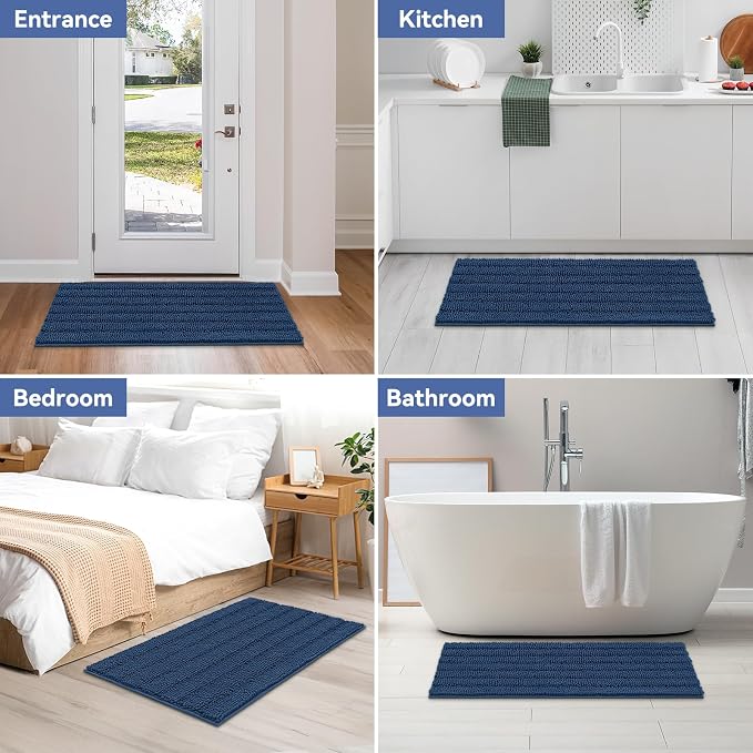 Bcoimo Bath Rug Mat,Chenille Extra Soft Navy Long Bathroom Runner Floor Rug | Non Slip with Rubber Backing Bathroom Floor Mat;High Absorbent And Quick Drying 44x24 Microfiber mats; Machine Washable Mats