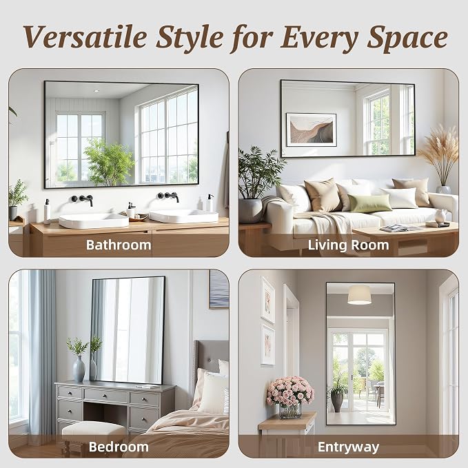Bathroom Mirror 71" x 36", Large Rectangle Wall Mirror, Black Metal Frame Wall Mounted Mirrors for Bathroom, Vanity, Bedroom, Entryway Decor(Horizontal/Vertical)