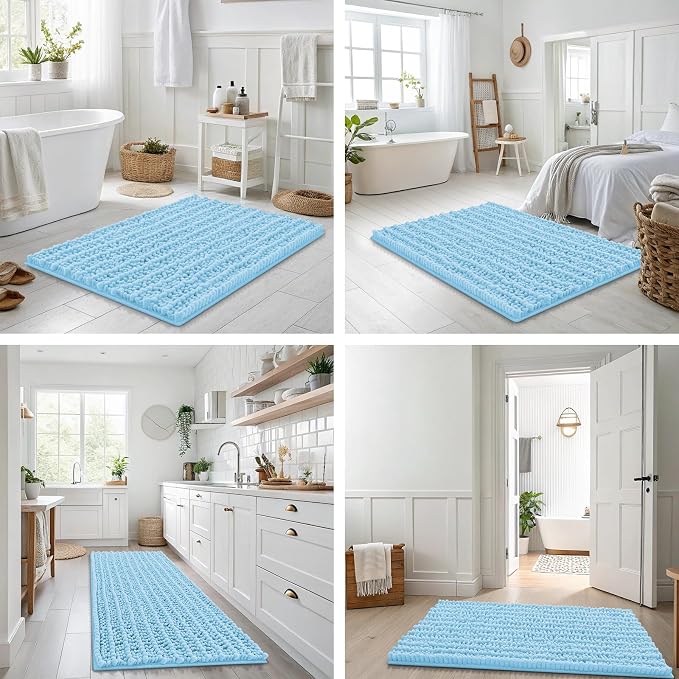 Smiry Bathroom Rugs 36X24, Extra Soft Rubber Backing Chenille Bath Mats | Sky Blue Machine Washable Non Slip Quick Dry Bath Mats for Bathroom Floor, Tub, Shower, Home Decor Accessories
