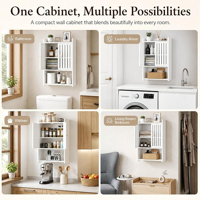 HAYOFAMY 4-Tier Wall Bathroom Storage Cabinet 7.9" D x 15.7" W x 23.6" H | PVC Medicine Cabinet Organizer with Door, for Living Room Kitchen Entryway Small Space