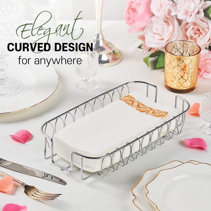Guest Towel Holder Tray for Bathroom Countertop, Silver Metal | Guest Bathroom, Powder Room & Vanity Use