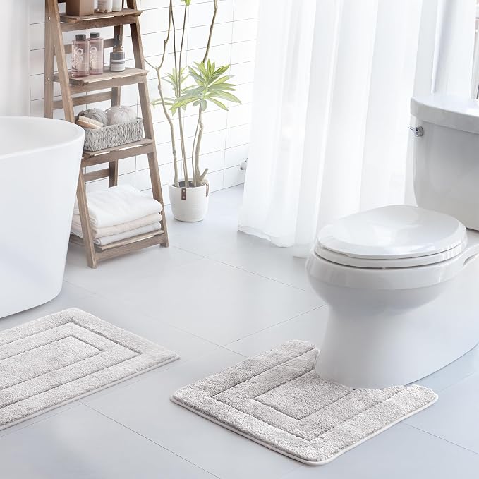 GRANNY SAYS Gray U Shaped Toilet Rug 20" x 24", Non-Slip Bath Mat | Soft microfiber, TPR backing, absorbs water quickly, machine washable, fits around most standard toilet bases