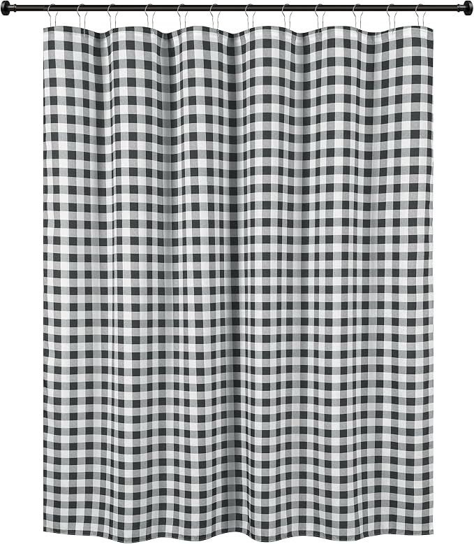 Biscaynebay Textured Fabric Shower Curtains 72" X 72", Black & White Printed Checkered Linen Modern Farmhouse Boho Hotel Quality Cloth Bathroom Curtains Machine Washable
