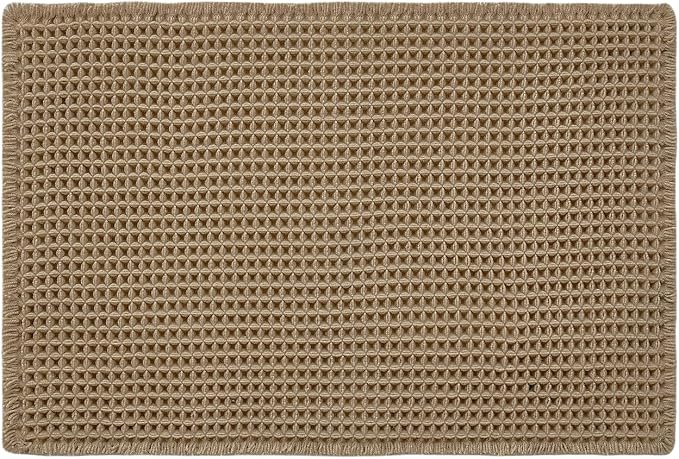 Triohero Waffle Bath Mat, Boho Bathroom Rugs Non Slip Washable, Ultra Soft Super Absorbent Quick Dry Farmhouse Bathroom Decor, 20" x 30", Khaki