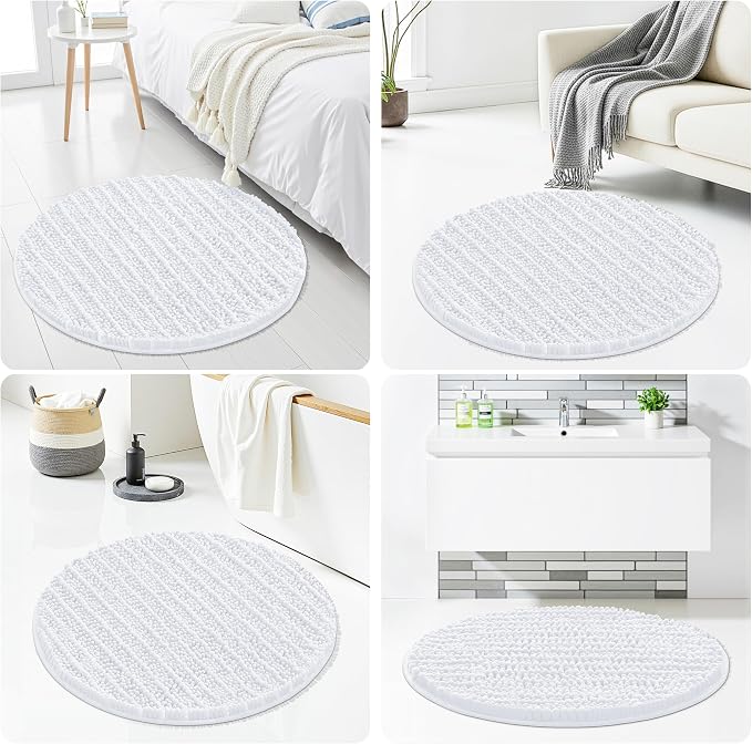 Smiry Bathroom Rugs Round 24X24, Extra Soft Rubber Backing Bath Mats | White Machine Washable Non Slip Quick Dry Bath Mats for Bathroom Floor, Tub, Shower, Home Decor Accessories