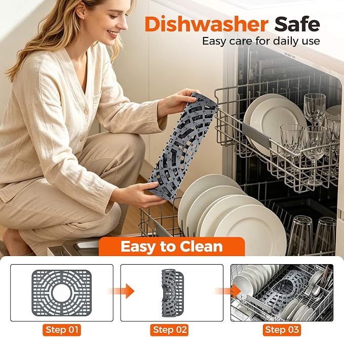 Snuggery Silicone Sink Protector for Kitchen Sink, 12“x16" Center Drain | Scratch protection, cushions fragile dishes and glassware, dishwasher safe, food-grade silicone, 446°F heat resistant
