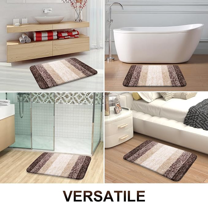 OLANLY Bathroom Runner Rug 45x27, Extra Soft Absorbent Microfiber Bath Rugs | Brown, Non-Slip Quick-Drying Rubber Backing, Machine Washable Long Bath Mat for Floor, Tub and Shower, Home Decor Accessories