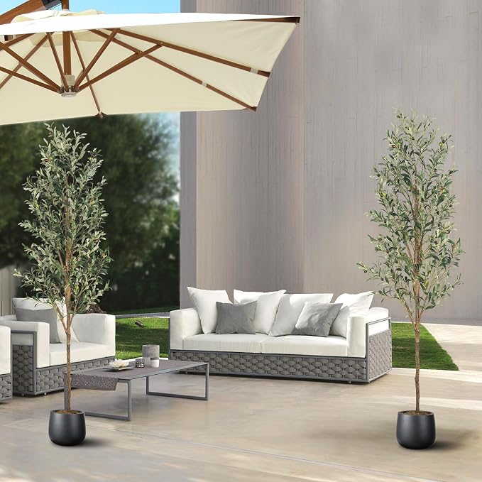Artificial Fake Olive Tree 7FT 2Pack Faux Olive Tree for Home Decor | Faux Artificial Plants Indoor Fake Potted Plants with Natural Olive Branches and Realistic Leaves for Living Room Decor