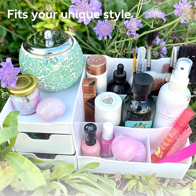 Large Makeup Organizer for Vanity - Countertop Desk With Drawers for Cosmetic, Beauty, Hair, Nail, Perfume & Skincare - Perfect for Bathroom & Bedroom Storage (White)