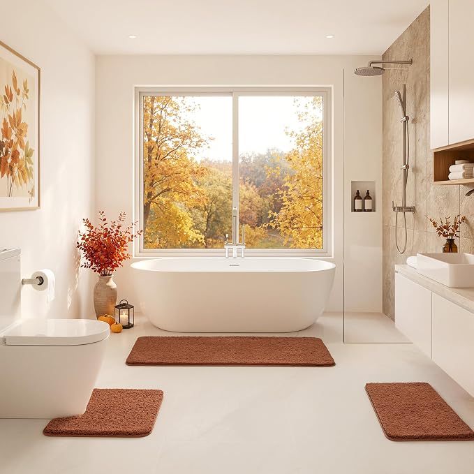MIULEE Fall Burnt Orange Bathroom Runner Rugs Microfiber Bath Mat 24x60 | Absorbent, Non Slip, Quick Dry, Fluffy Bath Rugs for Bathroom Floor Tub Showers, Machine Washable