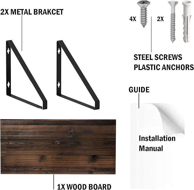 BAMEOS Floating Shelves Rustic Wood Wall Shelf Wall Mounted Shelves for Living Room, Office, and Bedroom, with Metal Bracket