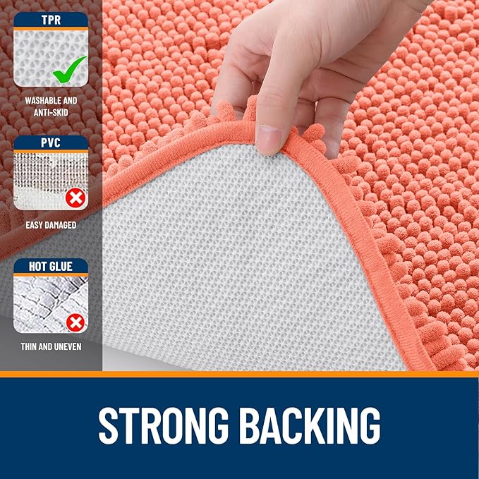 OLANLY Large Bathroom Rugs 50x30, Extra Soft Absorbent Chenille Bath Rugs | Coral, Quick-Drying Rubber Backing, Machine Washable Bath Mat for Bathroom Floor, Tub and Shower, Home Decor Accessories