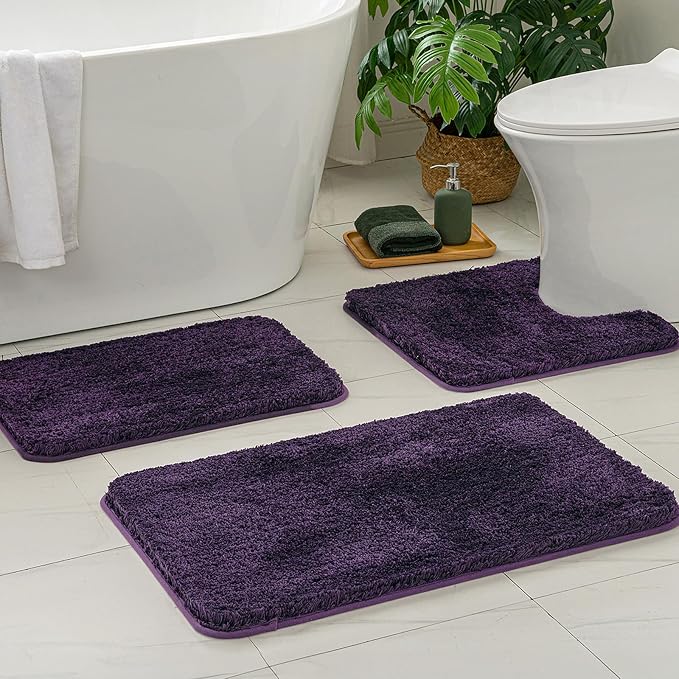 MIULEE Dark Purple Microfiber Toilet Bath Rug U-Shaped Contour 20x20 Inch | Absorbent, Non Slip, Quick Dry, Fluffy Bath Rugs for Bathroom Floor Tub Showers, Machine Washable