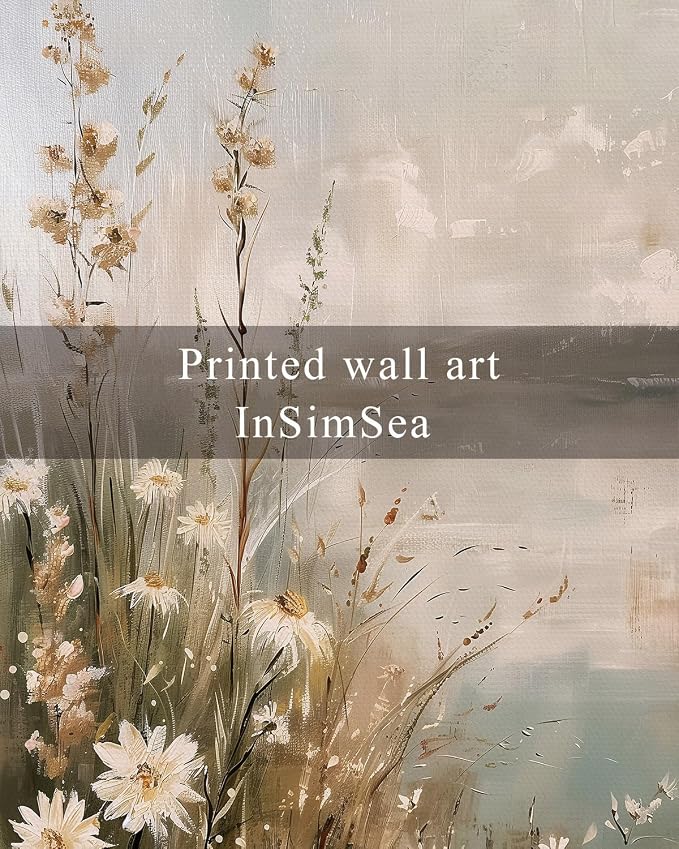 InSimSea Framed Canvas Wall Art Vintage Decor, Wildflowers Landscape Pictures Bathroom Wall Decor Aesthetic, Living Room Bedroom Flower Nature Home Decorations, 12x16inch