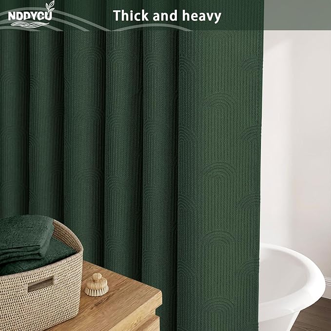 Dark Green Boho Cotton Shower Curtain Arch,72" W x 72" L | Minimalist Shower Curtain for Bathroom