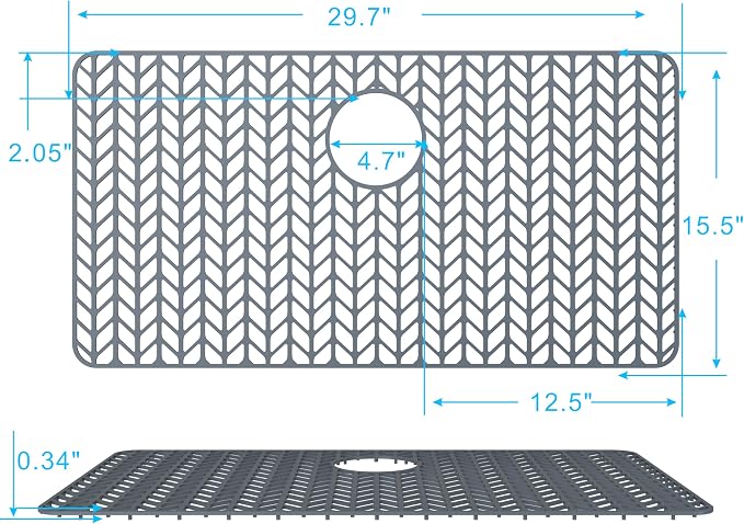 Sink Protectors for Kitchen Sink 29.7"x15.5" Rear Drain Sink Mat | Various sizes and styles,Protector for sinks and dish,Withstand to 500F,Food-grade silicone ,raised feet,Dishwasher Washing