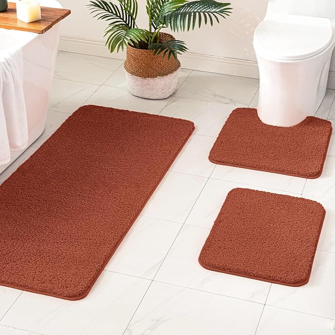 MIULEE Fall Rust Toilet Bathroom Rug U-Shaped Microfiber Bath Mat 20x20 in | Absorbent, Non Slip, Quick Dry, Fluffy Bath Rugs for Bathroom Floor Tub Showers, Machine Washable
