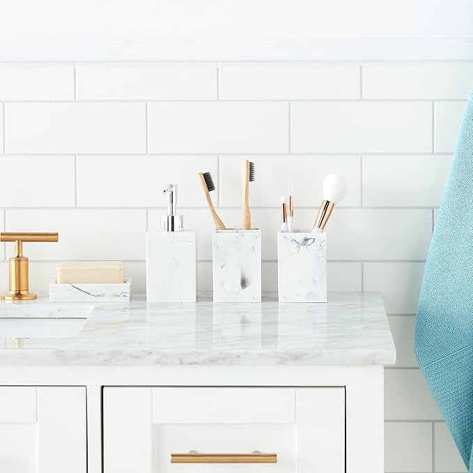 Sweet Home Collection Bathroom Accessories Collection Unique Decorative Beautiful Designs Bath Décor, 4 Piece Set, Plaza(Pack of 1)