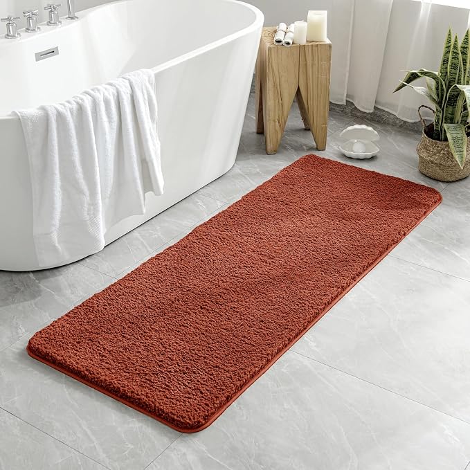 MIULEE Fall Rust Bathroom Runner Rugs Soft Microfiber Bath Mat 24x70 Inch | Absorbent, Non Slip, Quick Dry, Fluffy Bath Rugs for Bathroom Floor Tub Showers, Machine Washable