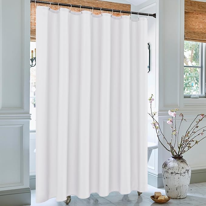 Biscaynebay Fabric Shower Curtain Short Stall Liners 72" W X 65" L, White Water Resistant Bathroom Curtains, Rust Resistant Grommets Top Weighted Bottom Machine Washable