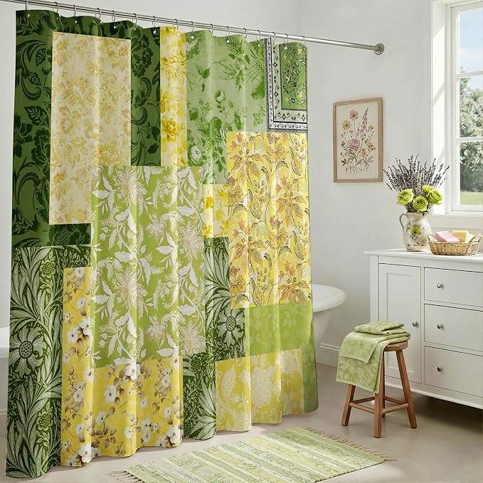 Mocsicka Vintage Boho Shower Curtain Retro Floral Shower Curtain Boho Floral Bathroom Decor Waterproof Mid Century Farmhouse Flowers Patchwork Bath Curtain 72 X 72 Inch