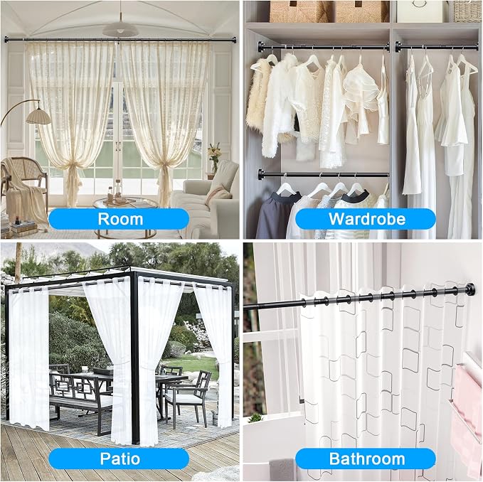TEECK 2 Pack Shower Curtain Rod, 32-43 inch Adjustable Spring Tension Curtain Rod, Never Rust Anti-Slip Shower Curtain Rod for Bathroom, No Drilling, Never Collapse, Easy to Use, Black