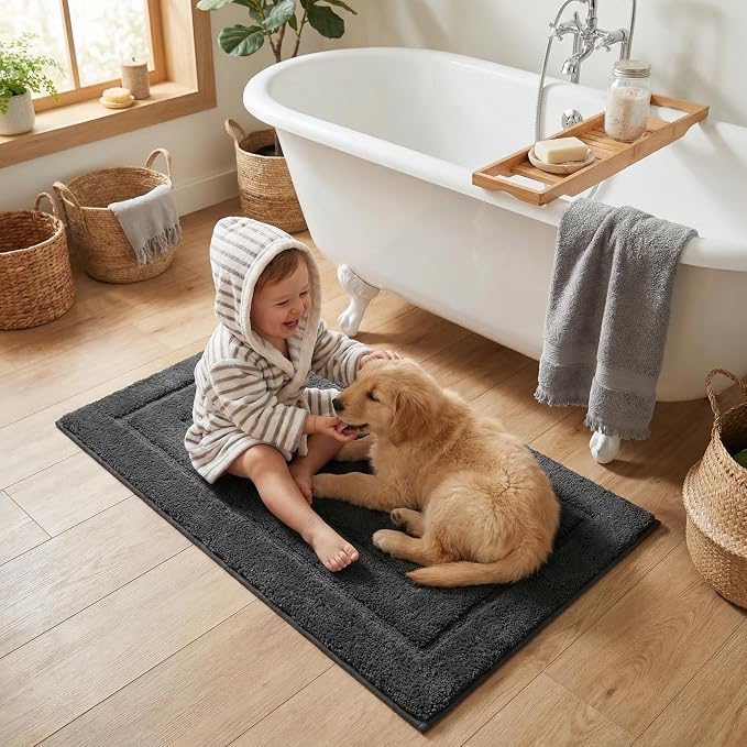 GRANNY SAYS Charcoal Gray Bathroom Rug 24" x 36", Non-Slip Bath Mat | Ultra-soft, durable TPR backing for reliable grip, fast water absorption, machine washable for Vanity, Shower, Tub