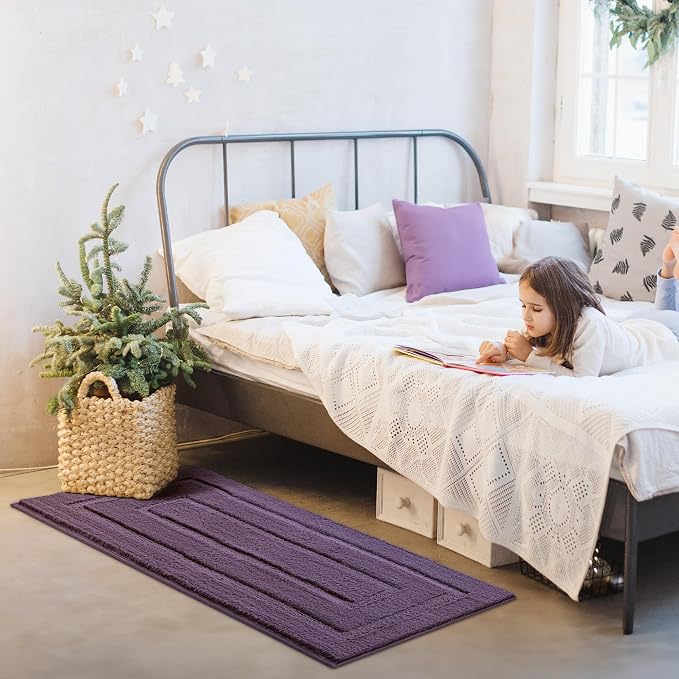 GRANNY SAYS Purple Bathroom Runner Rug 48" x 24", Soft Microfiber Bath Mat | Non-Slip long rug with TPR Backing, Absorbent, Machine Washable Extra Large Bath Rugs for Double Vanity, Shower, Tub