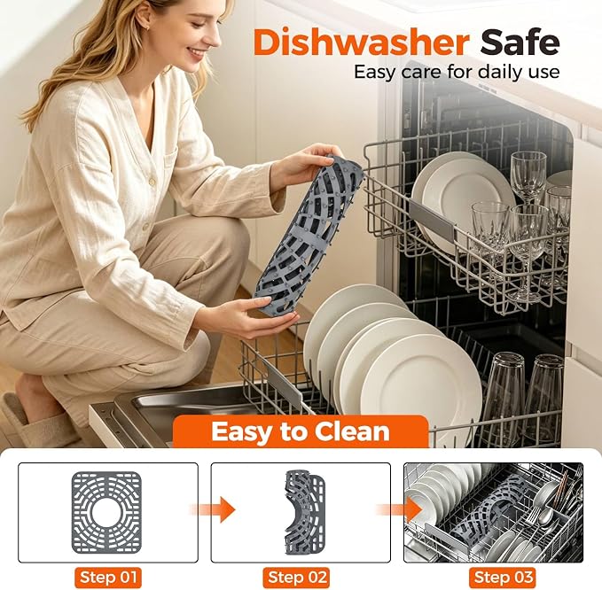 Snuggery Silicone Sink Protector for Kitchen Sink, 12"x14" Center Drain | Scratch protection, cushions fragile dishes and glassware, dishwasher safe, food-grade silicone, 446°F heat resistant