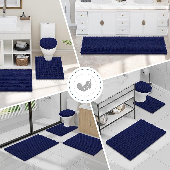 Smiry Bathroom Toilet Rugs U Shaped 20X20, Chenille Bath mats for Toilet | Navy Blue Extra Soft Absorbent Non Slip Rubber Backing Contour Bath Rugs for Toilet, Machine Washable Contoured Bath Mats