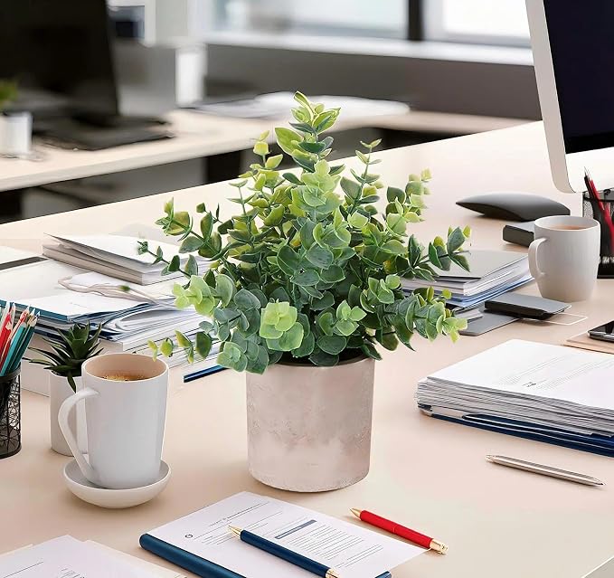 Lemonfilter Fake Plants,3PCS Artificial Plants Indoor Eucalyptus Desk Decor | Small Faux Greenery Plants with Pulp Pot Plastic Fake Plants for Shelves Floating Coffee Table Bathroom Bedroom Decor Plants