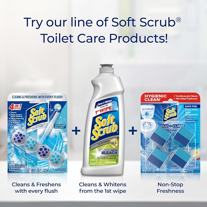 Soft Scrub 4-in-1 Rim Hanger Toilet Bowl Cleaner, Sapphire Waters, 6 Count | Fights ring and buildup, Freshens up to 4 weeks, Prevents future buildup, Includes 6 rim hangers