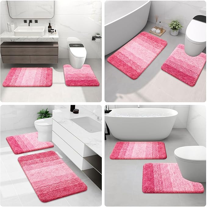 Arotive Microfiber Bathroom Rugs, Shaggy Soft Absorbent Bath Rug, 30x20 | Pink, Rubber Backing Thick Plush Machine Washable Dry Bath Mats for Bathroom, Tub and Shower, Rectangular