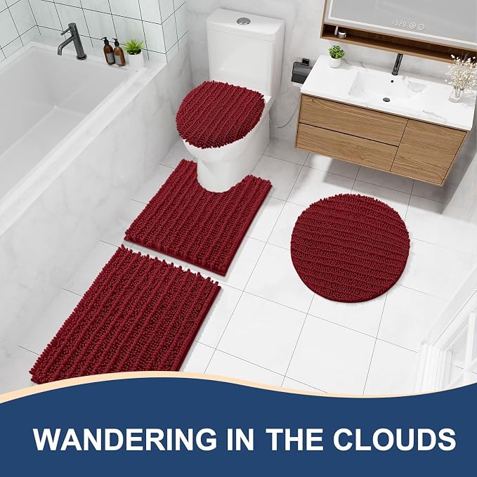 Arotive Bathroom Rugs Mat 54x24, Soft Absorbent Chenille Shaggy Bath Mat | Red, Machine Wash Dry, Bath Rugs for Bathroom Floor, Tub and Shower, Home Decor Accessories