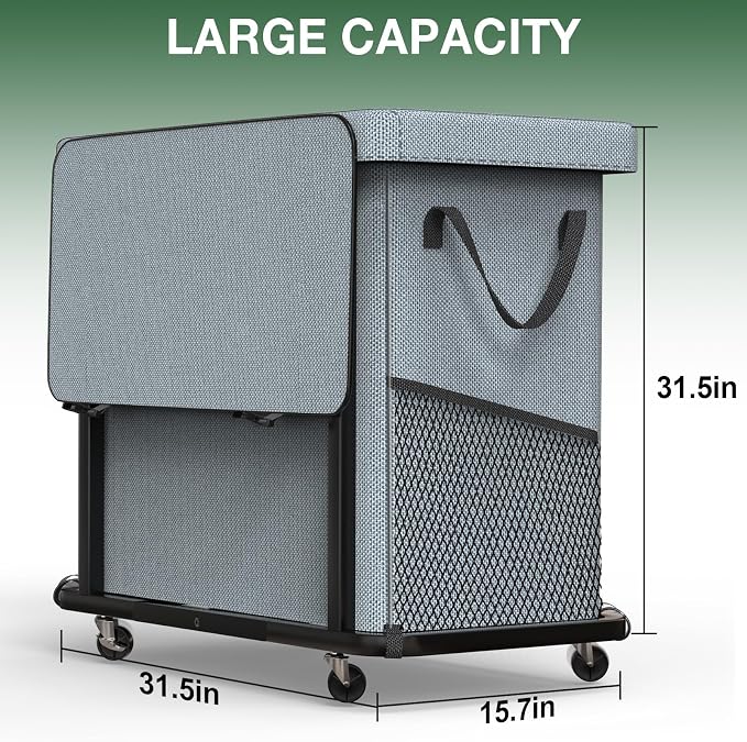 Laundry Basket with Lid,230L Rolling Laundry Hamper with Wheels,Grey | Dirty Clothes Hamper with Metal Frame and Removable Bag Design, Suitable for Laundry Room, Bedroom(3 Section)